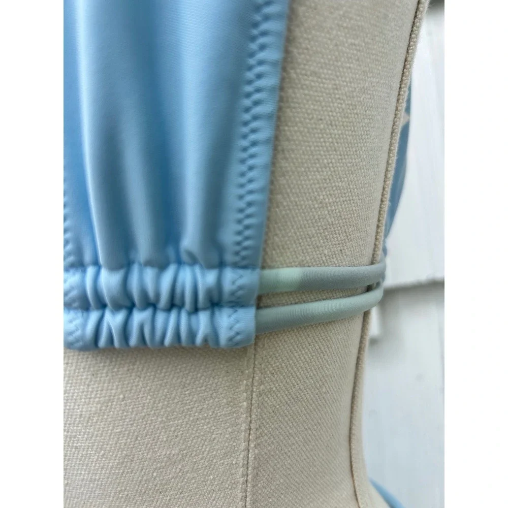 Aerie Real Good Light Blue Plunge Triangle Bikini Top S High Cut Cheeky Bottom L
